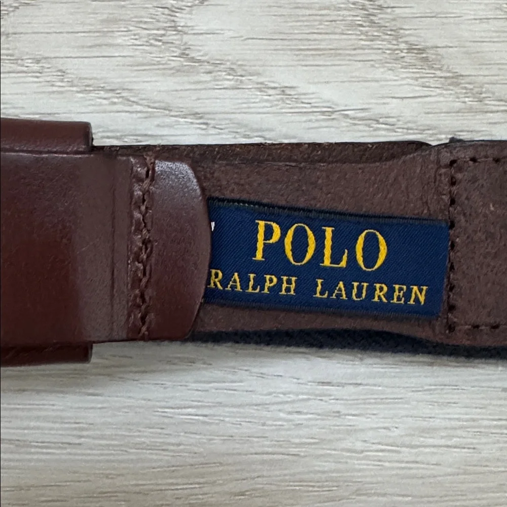 Polo Ralph Lauren Brown Leather and Navy blue Woven Belt.